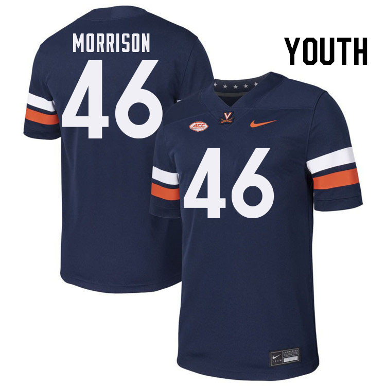 Youth Virginia Cavaliers #46 Chase Morrison College Football Jerseys Stitched-Navy